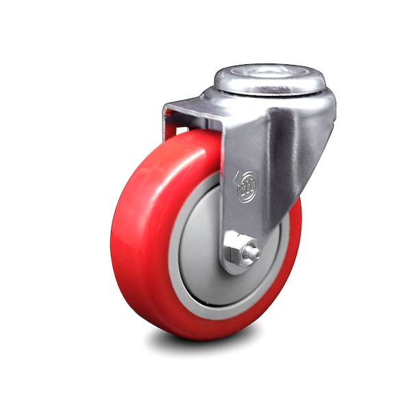 4 Inch Red Polyurethane Wheel Swivel Bolt Hole Caster